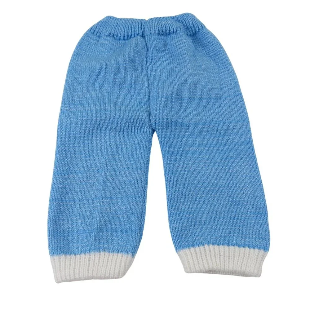 VINTAGE Baby Boy Blue White Sweater Pants Outfit Set with Embroidered Bear